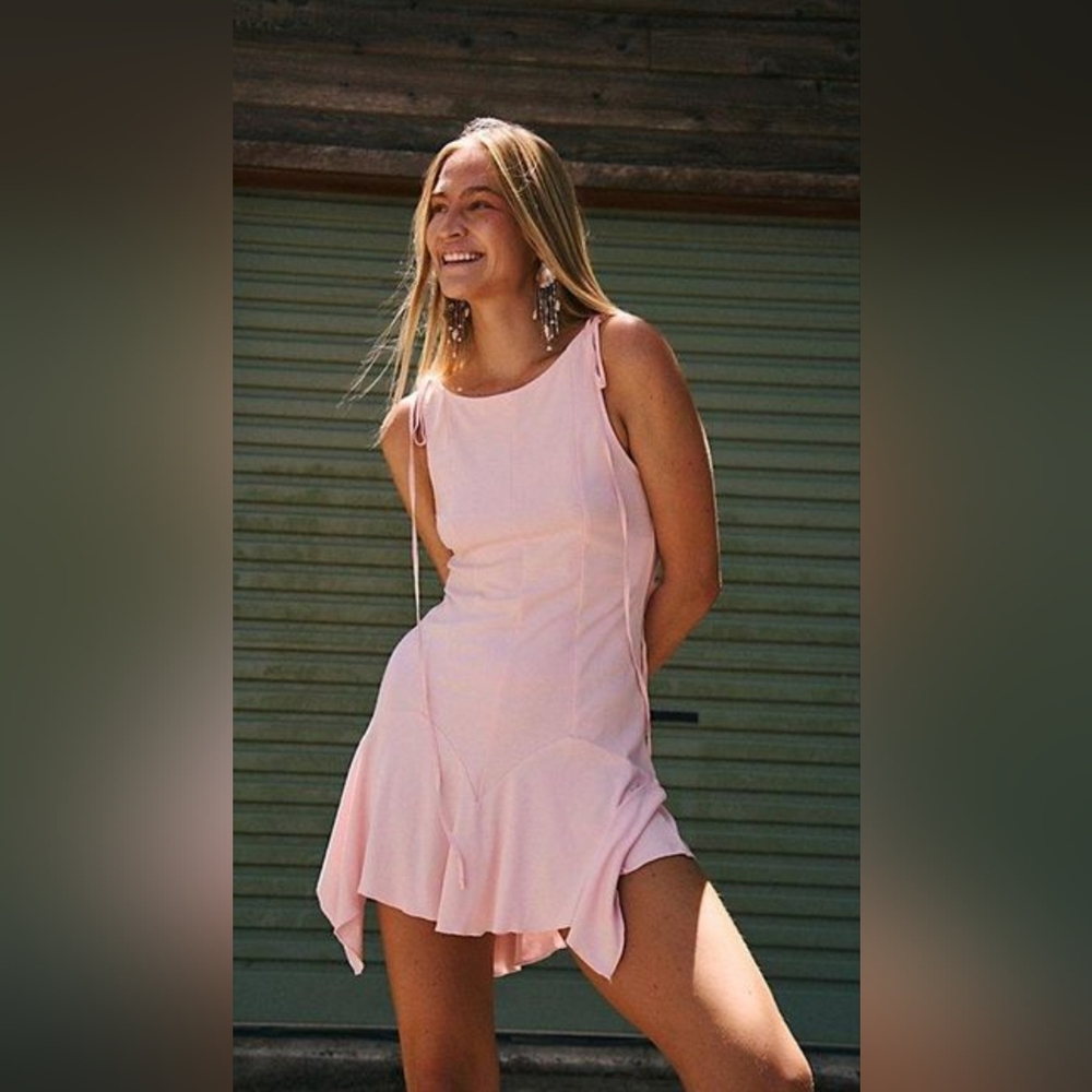 Free People Good Feels Pointed Drop Waist Mini Dress In Pink Chalk
